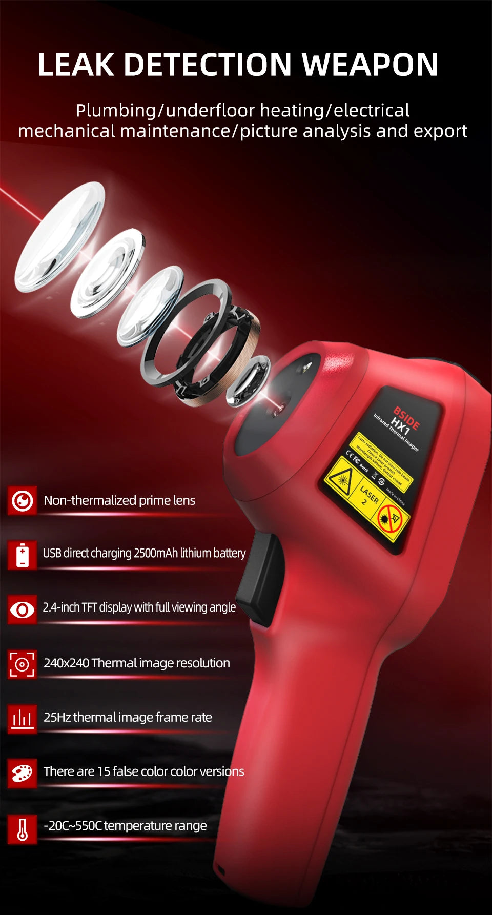 BSIDE HX1 Thermal Imaging Camera 240x240 - Infrared Temperature Meter