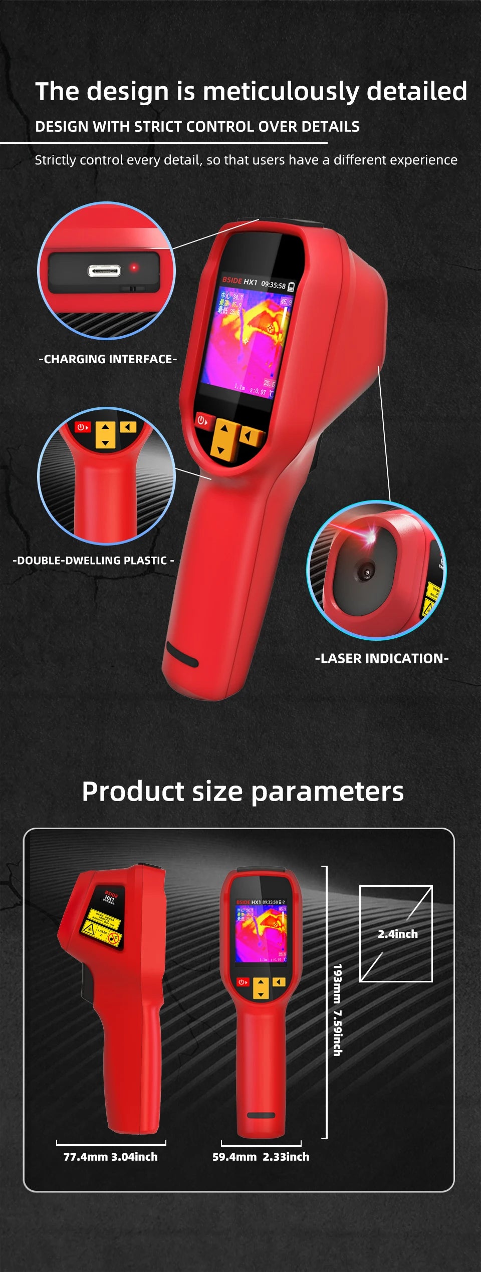 BSIDE HX1 Thermal Imaging Camera 240x240 - Infrared Temperature Meter
